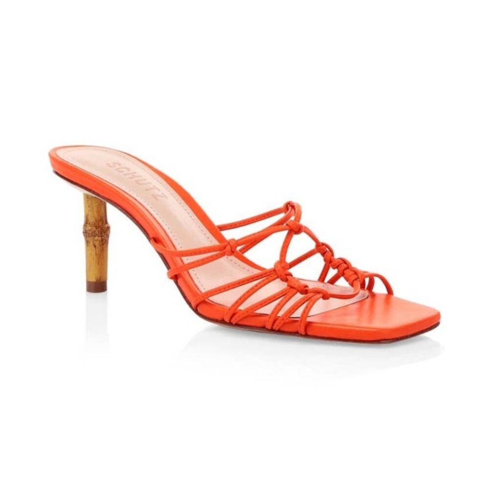 New Schutz Dileni Strappy Sandals in Flame Orange Nappa Leather Women's Size 6B